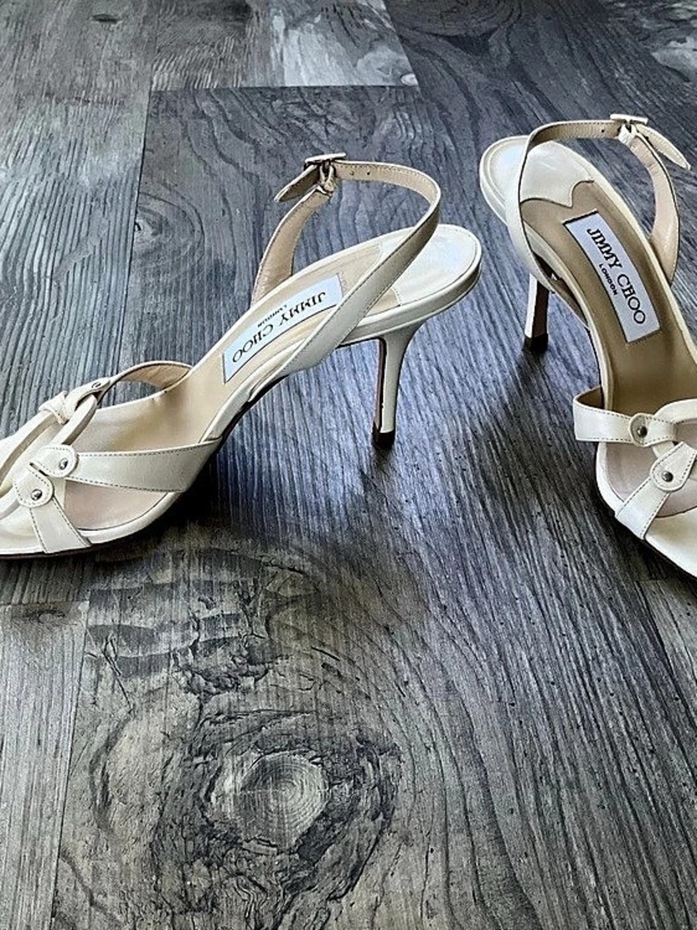 Jimmy Choo Cream Leather Strappy Heels